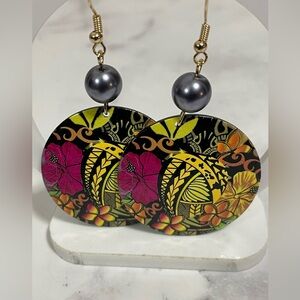 Floral Black and Pink Earrings